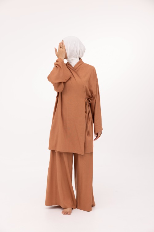Ensemble Lary en lin noisette
