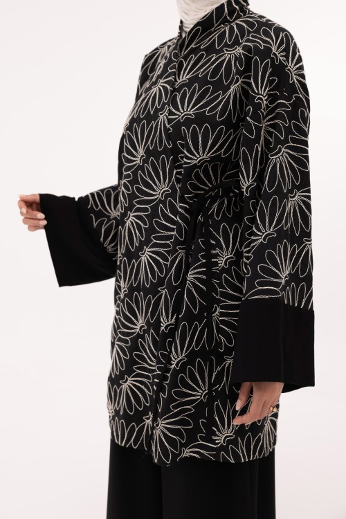 Ensemble Lary en lin noir brodé