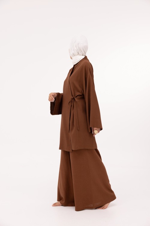Ensemble Lary en lin marron