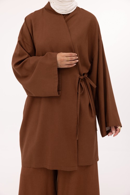 Ensemble Lary en lin marron
