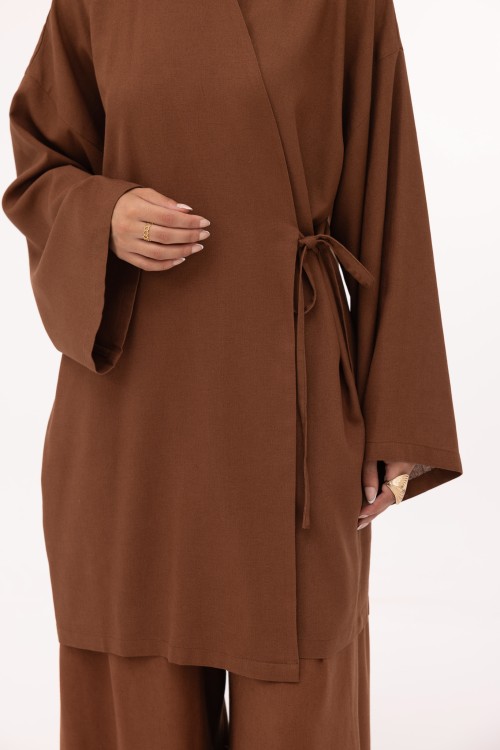 Ensemble Lary en lin marron
