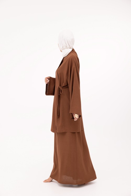 Ensemble Lary en lin marron