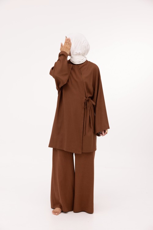 Ensemble Lary en lin marron