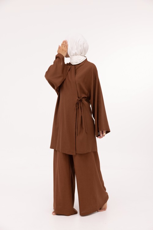 Ensemble Lary en lin marron