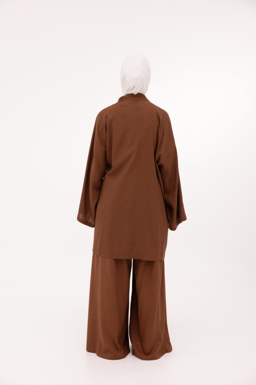 Ensemble Lary en lin marron