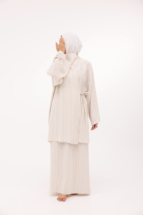 Ensemble Lary en lin crème rayé