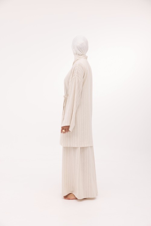 Ensemble Lary en lin crème rayé