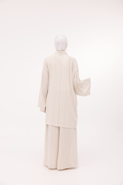 Ensemble Lary en lin crème rayé