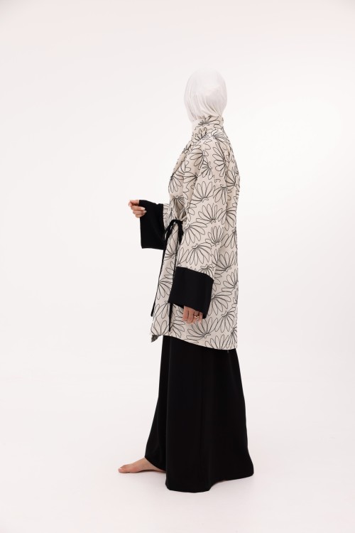 Ensemble Lary en lin beige brodé