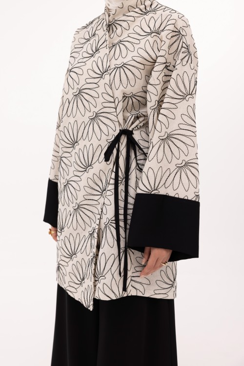Ensemble Lary en lin beige brodé