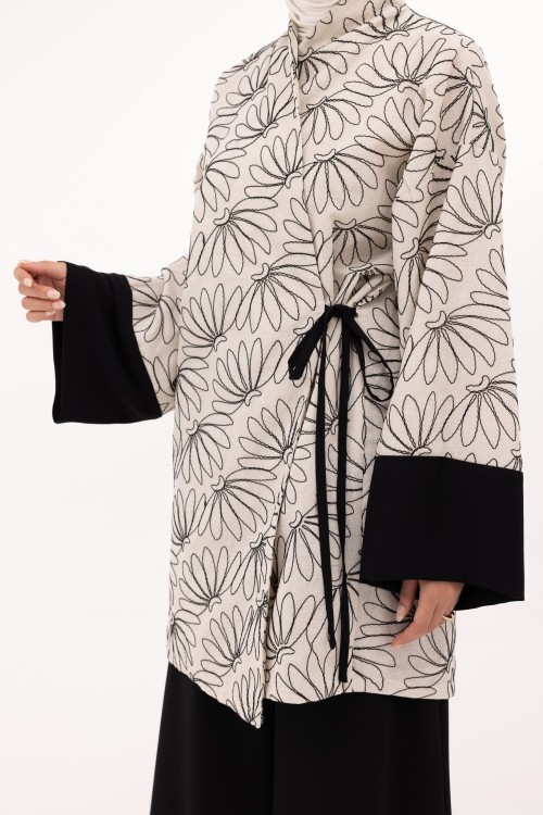 Ensemble Lary en lin beige brodé