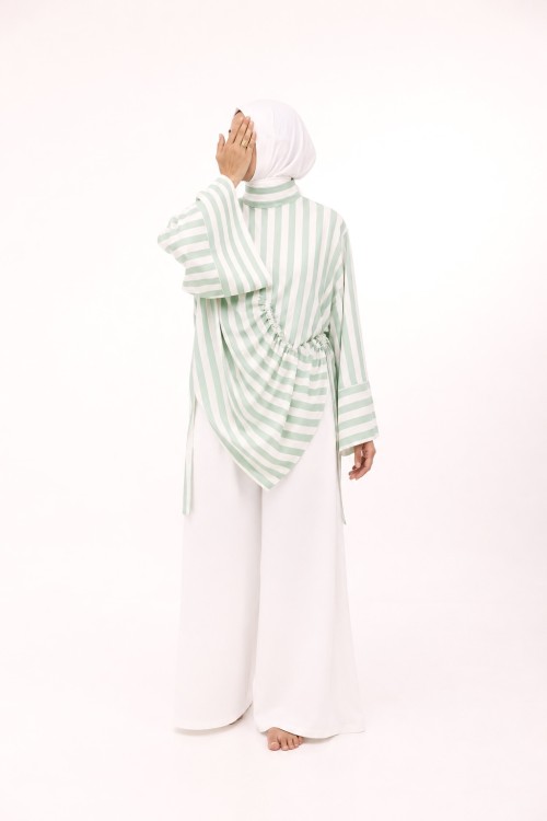 Ensemble Eleana en lin rayé vert