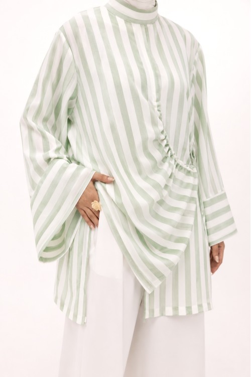 Ensemble Eleana en lin rayé vert
