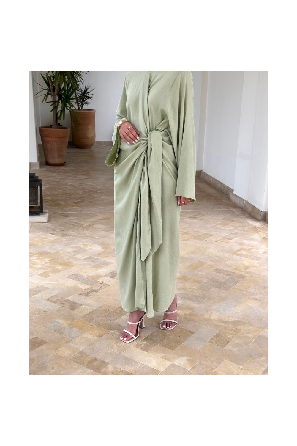Robe en lin Gabriela Vert amande