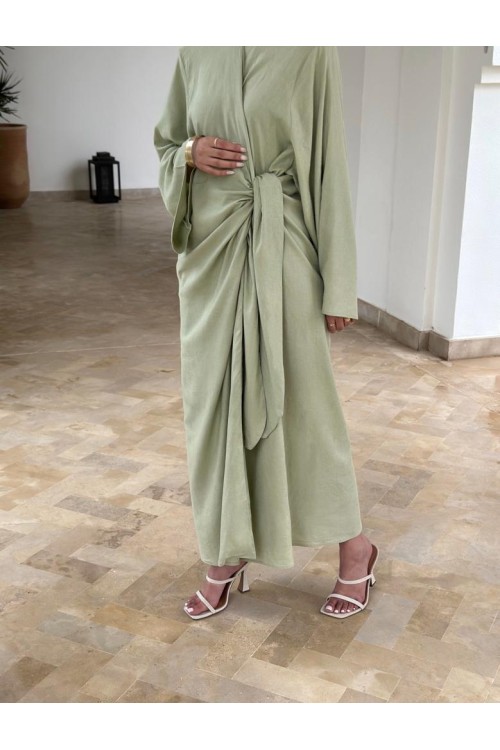 Robe en lin Gabriela Vert amande