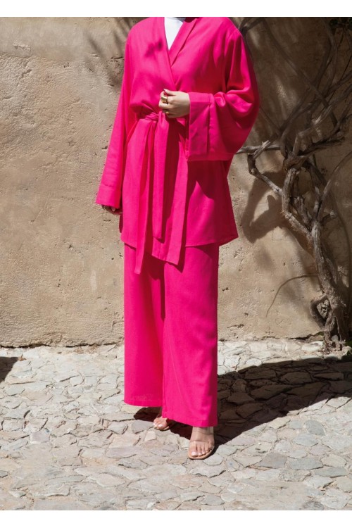 Ensemble en lin Eloa fushia
