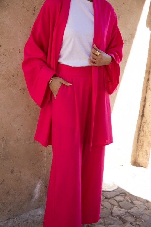 Ensemble en lin Eloa fushia