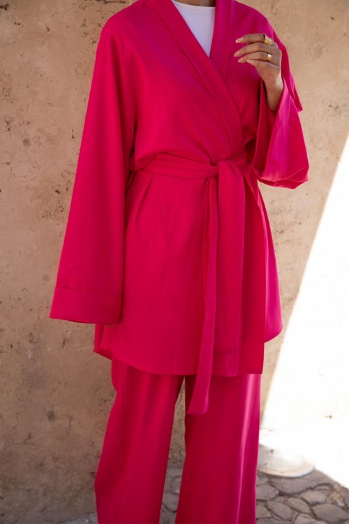 Ensemble en lin Eloa fushia