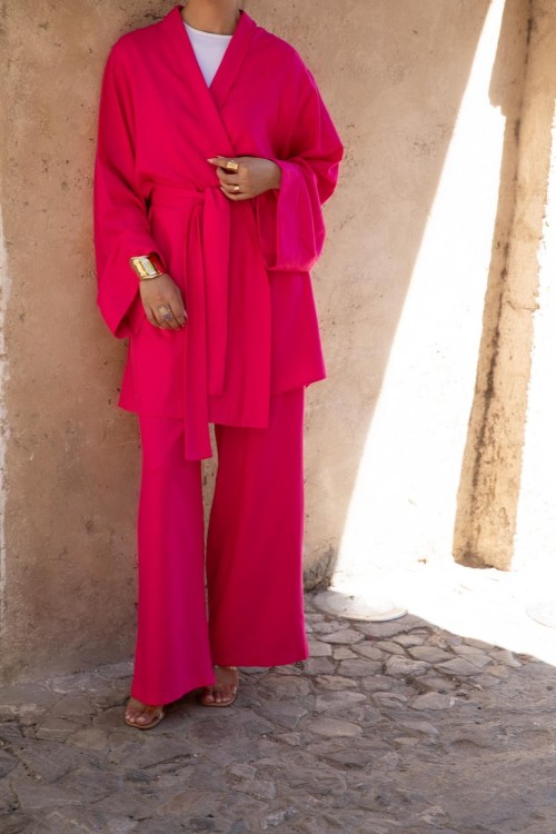 Ensemble en lin Eloa fushia