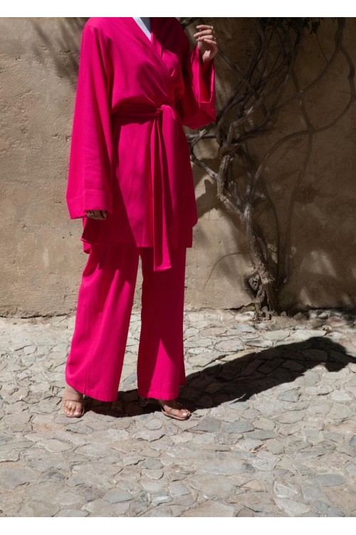 Ensemble en lin Eloa fushia