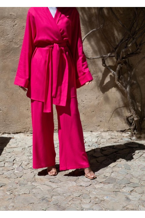 Ensemble en lin Eloa fushia