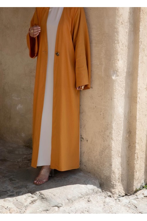 Abaya essentiel en lin noisette