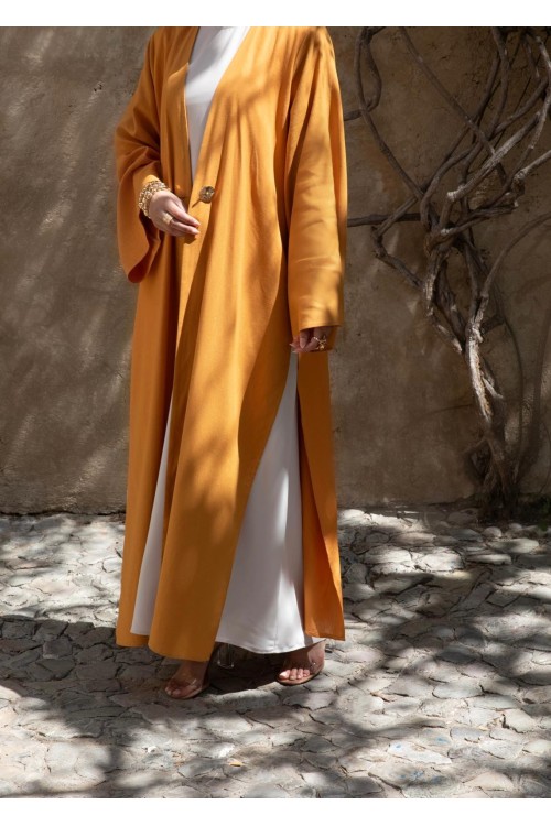 Abaya essentiel en lin noisette