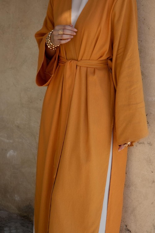 Abaya essentiel en lin noisette
