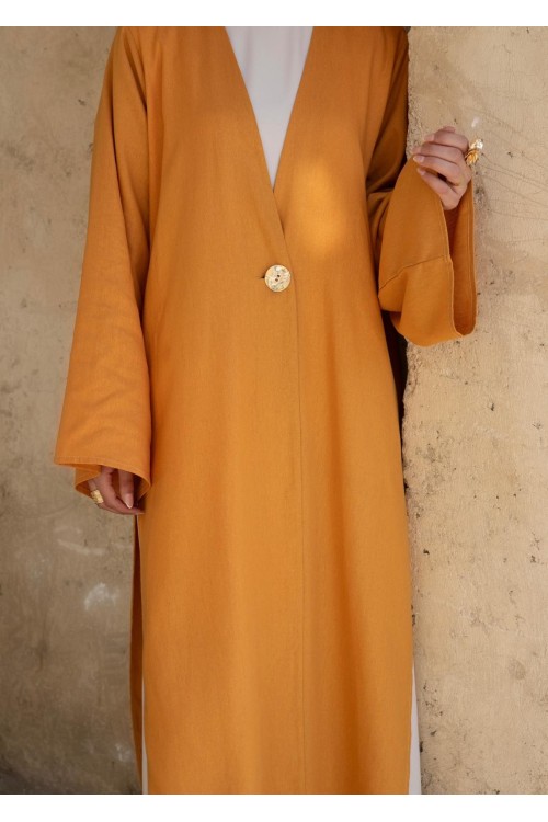Abaya essentiel en lin noisette