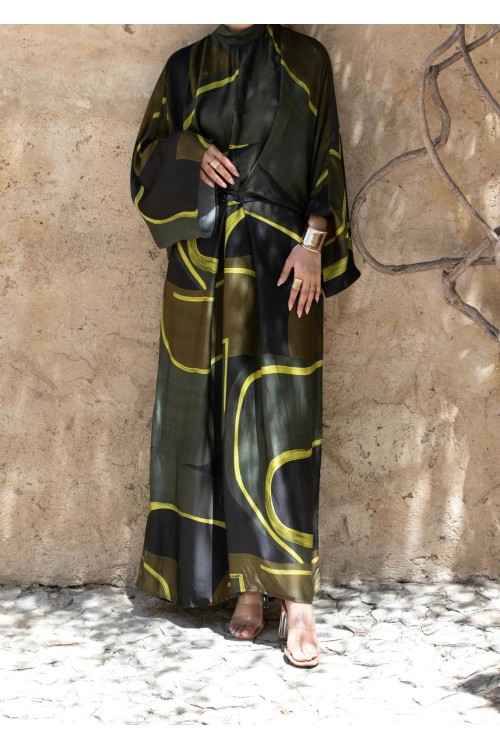 Robe Carmen imprimée lime