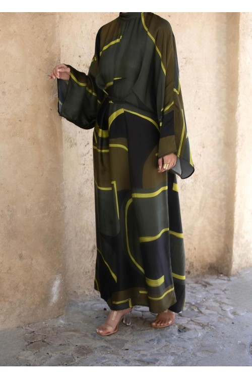 Robe Carmen imprimée lime