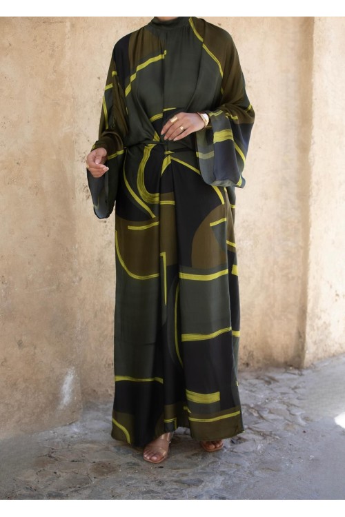 Robe Carmen imprimée lime
