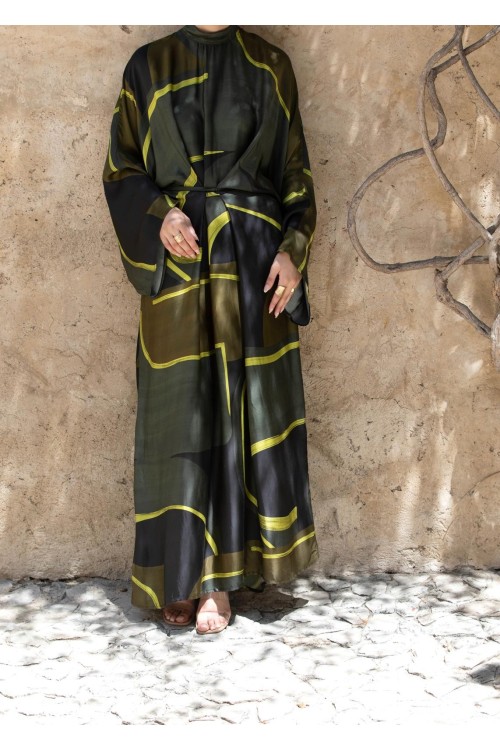 Robe Carmen imprimée lime