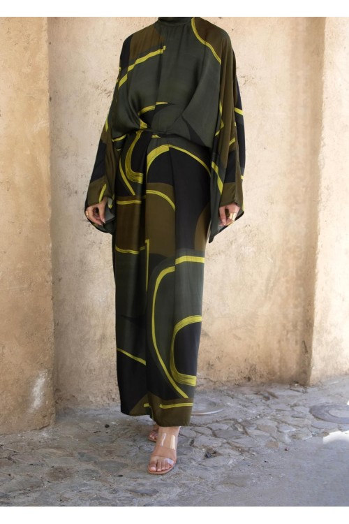 Robe Carmen imprimée lime