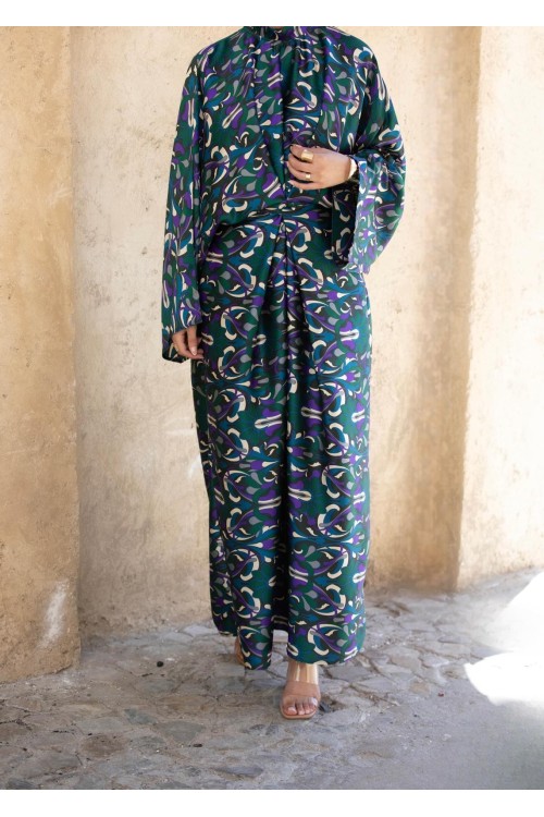 Robe Carmen imprimée vert