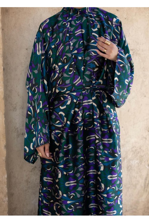 Robe Carmen imprimée vert