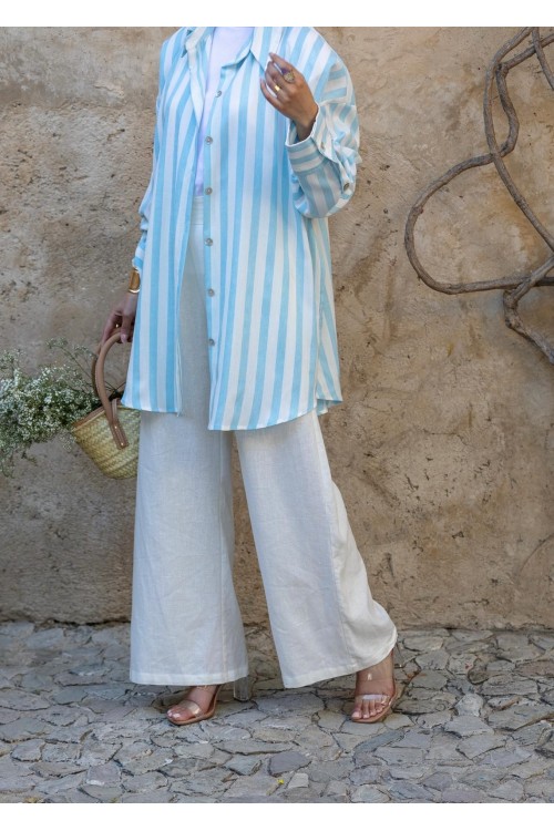 Chemise rayée en lin baby blue