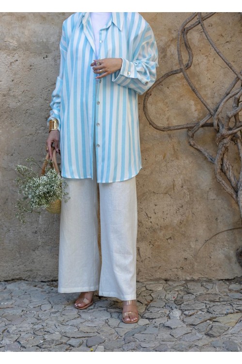 Chemise rayée en lin baby blue