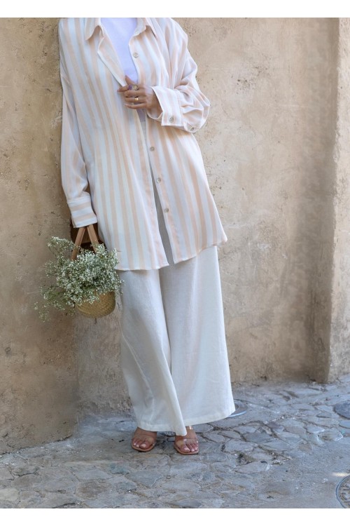 Chemise rayée en lin saumon