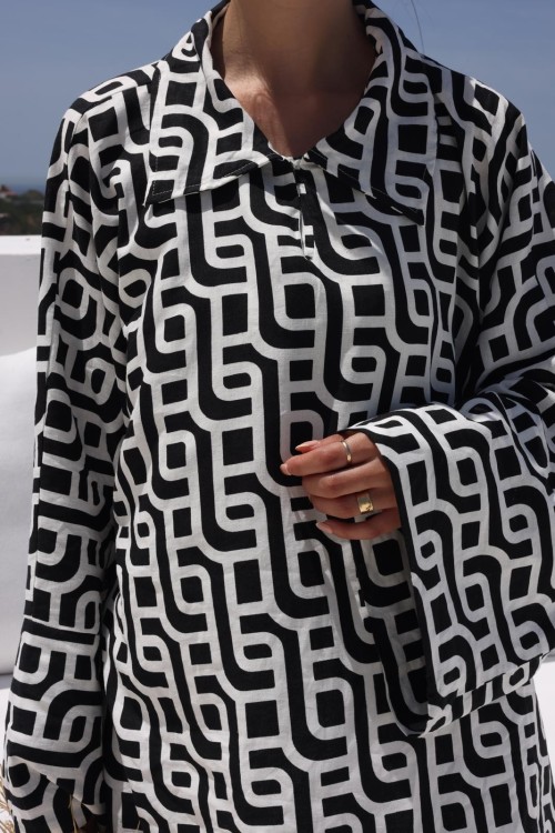 Chemise Lina en lin Imprimé black