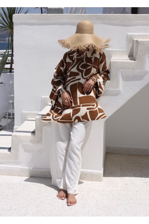 Chemise Lina en lin Imprimé mokka