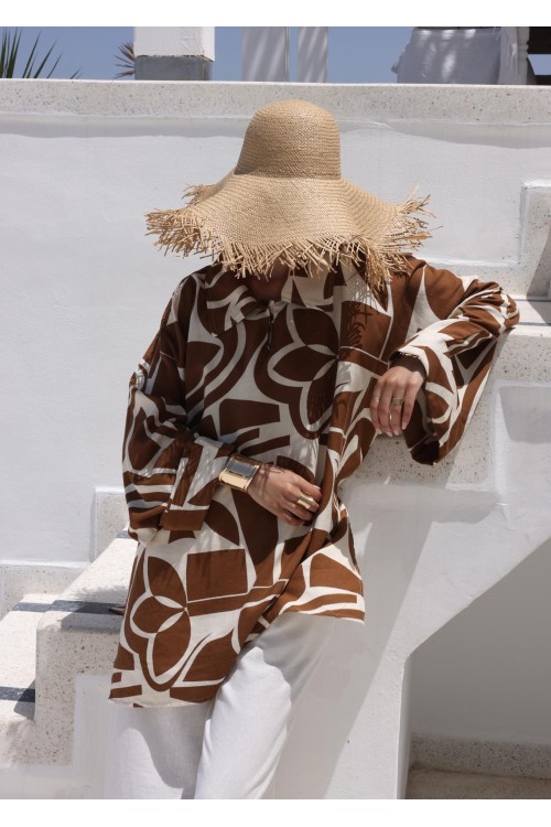 Chemise Lina en lin Imprimé mokka