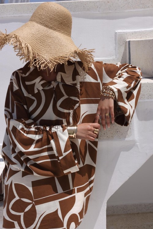 Chemise Lina en lin Imprimé mokka