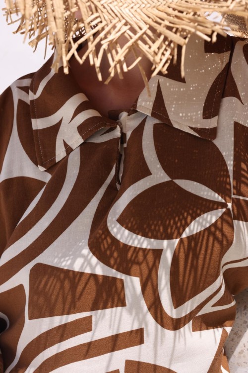 Chemise Lina en lin Imprimé mokka