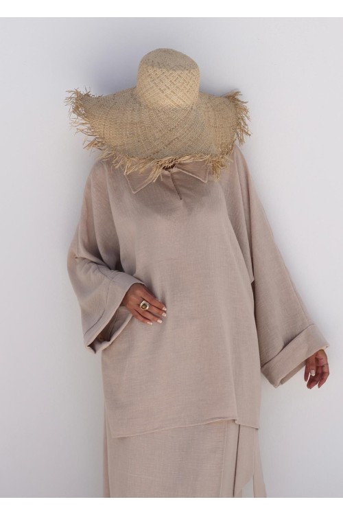 Chemise Lina en lin beige texturé