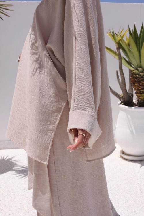 Chemise Lina en lin beige texturé