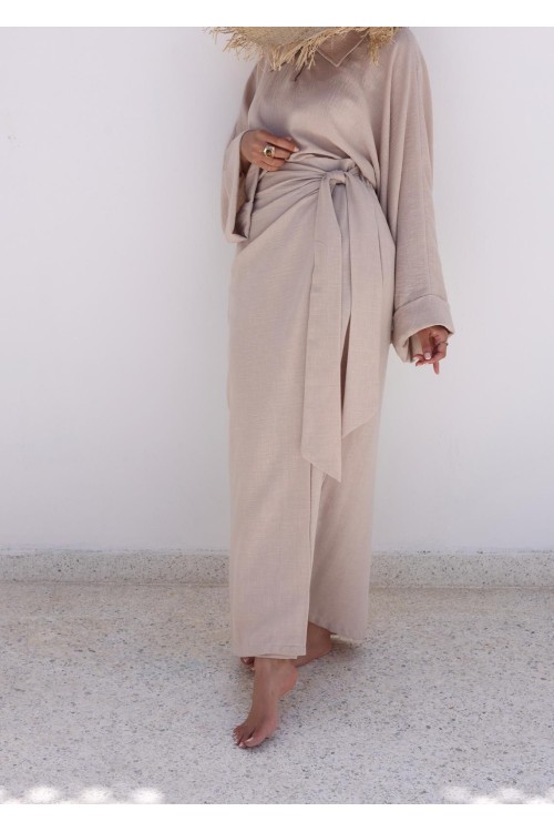 Jupe Rita en lin beige texturé