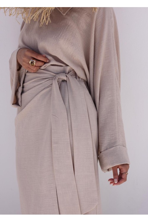 Jupe Rita en lin beige texturé