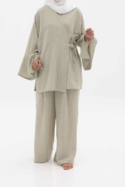 Ensemble Océane rayé olive