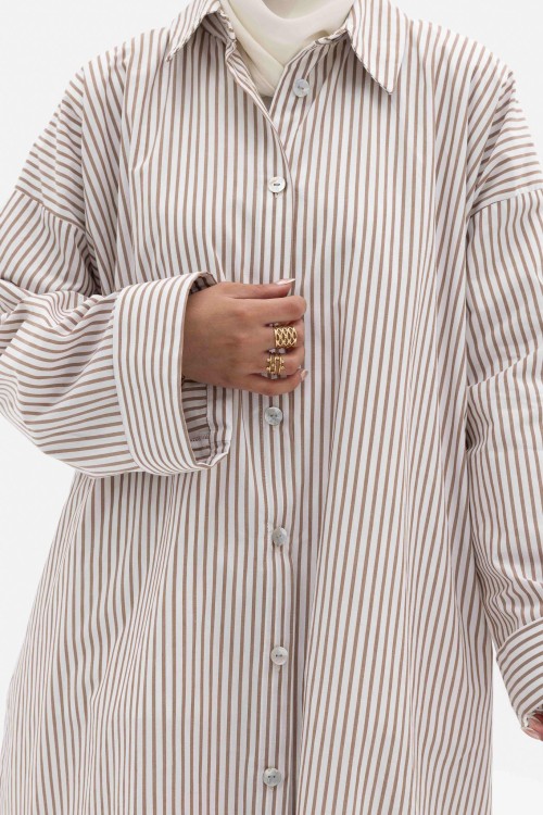 Chemise en popeline Anna rayé marron